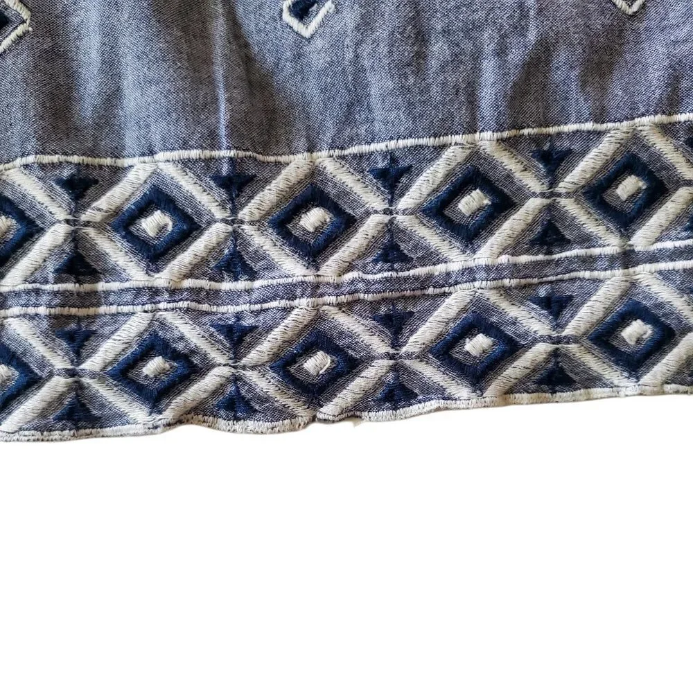 Embroidered Chambray Lined Cotton Sun Dress Jr Size 9